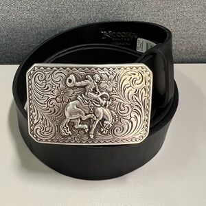 Nocona Silver Bronco Rider Buckle with Genuine Leather Belt 46”